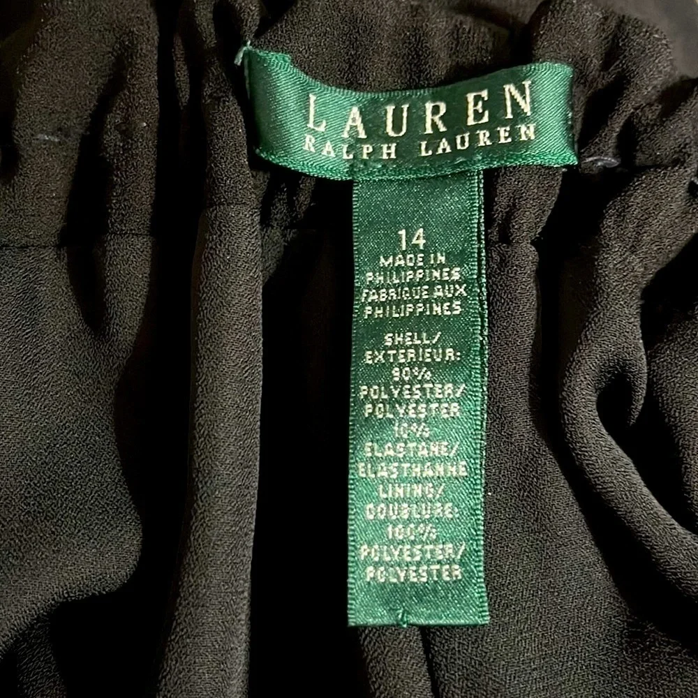 Lauren Ralph Lauren Black Pull On Wide Leg Crop Dress Pants size 14 Fully Lined